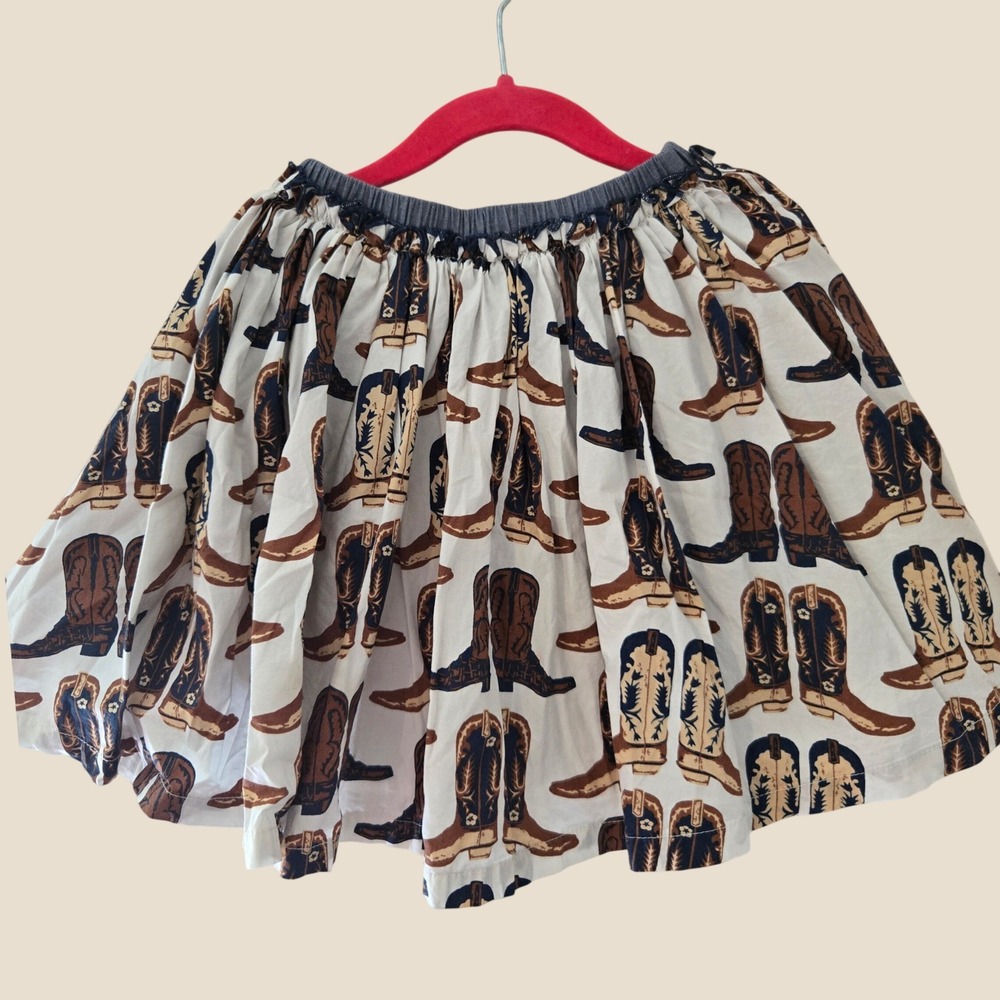Pink Chicken Girls Cowboy Boot Print Skirt White Brown Blue Size 7Y
